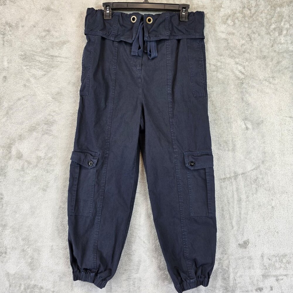 Ulla Johnson Pants Womens 6 Navy Blue Cargo Joggers Paperbag Waist Drawstring - Picture 1 of 11